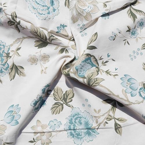 Image of Pure Source India Pure Cotton Elegance Bedding Set, Dreamy Cotton Comfort Double Bed Sheet with Pillow Covers (Ivory Green Blue Flora)