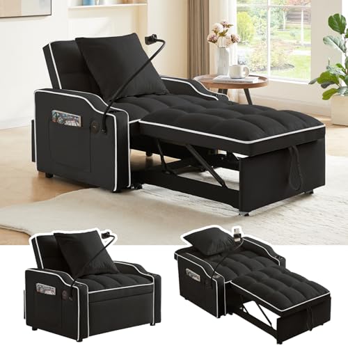 Sillón Convertible Plegable Negro miniatura 1