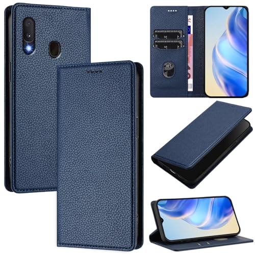 DENDICO Cover per Samsung Galaxy A20e, Custodia in PU Pelle Portafoglio con Blocco RFID, Chiusura Magnetica Cover per Samsung A20e, Blu Scuro