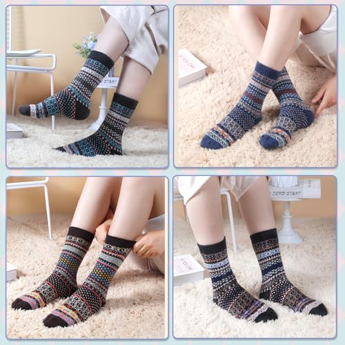Image of ICEIVY Socks Women, Soft Knit Wool Winter Thick Warm Cabin Fuzzy Crew Women Socks 5 Pack