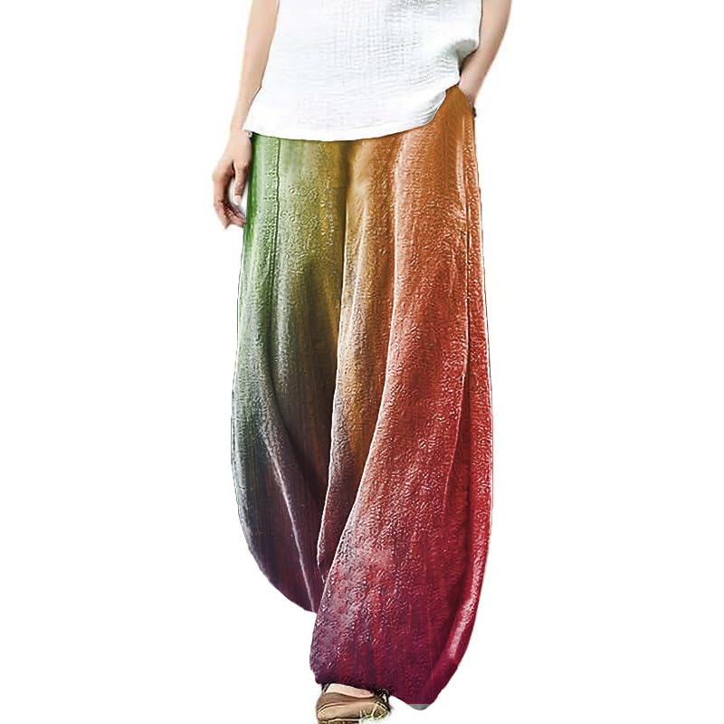 MARSVOVO Women's Plus Size Wide Leg Pants Relaxed Comfy Flowy Pants with Pockets Trendy Loose Long Pants Tie Dye Print