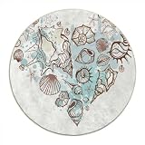 MomTumd Round Rug 2 FT Seashells Chair Mat for Carpeted Floor Brown Warm Taupe Teal Computer Gaming Rolling Chair Mat Non-Slip Computer Desk Mat for Tile Floor, Rolling Chairs