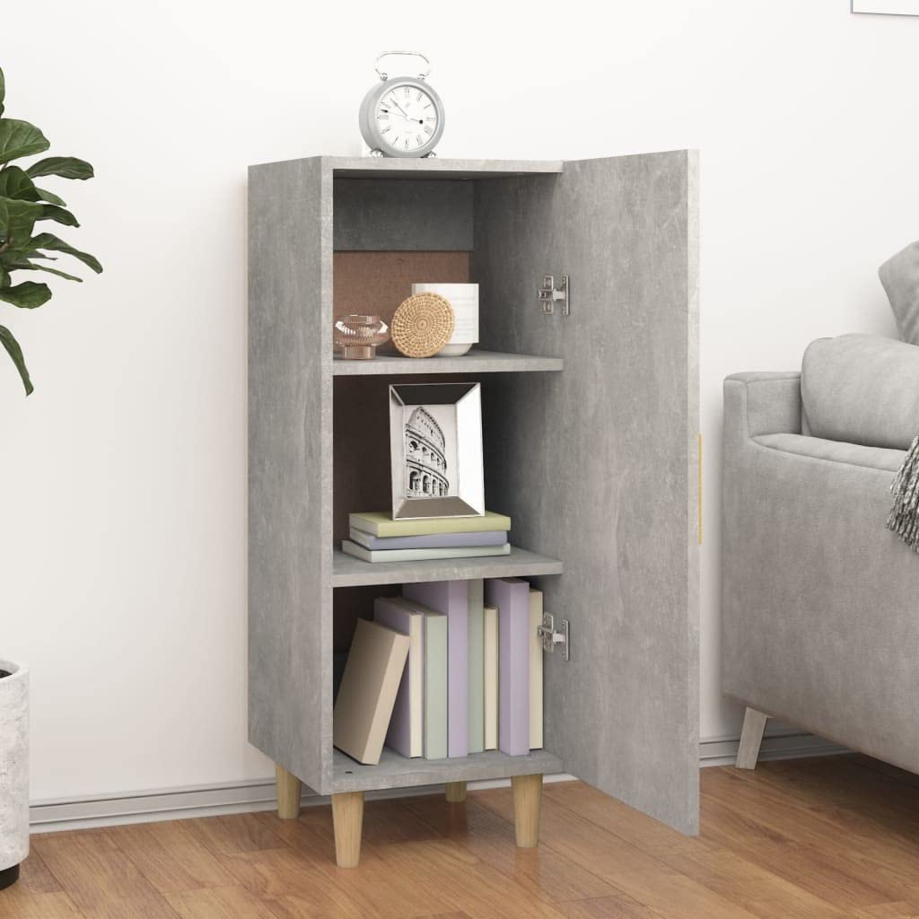 Aparador gris hormigón 34,5 x 34 x 90 cm, material de madera, buffet robusto con espacio de almacenamiento, armario auxiliar versátil para salón, comedor