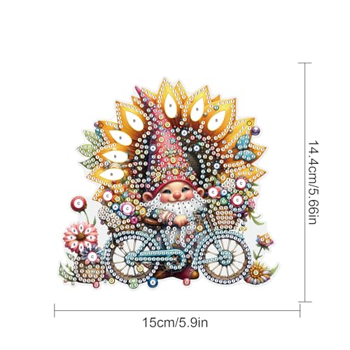 Image of AiYuanzsh Sunflower Gnome Diamond Art Hanging, DIY 5D Irregular Shape Diamond Painting Pendant, Acrylic Ornament for Wall, Door, or Garden, Home Decoration, Handmade Craft Gift