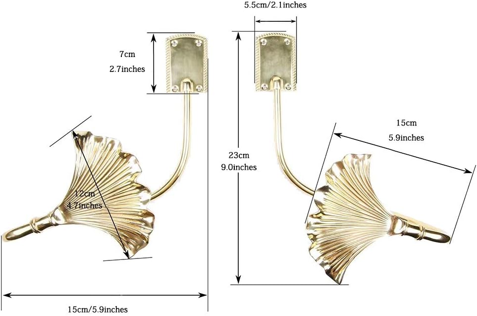 Curtain Tiebacks Ginkgo Leaf Shape Curtain Hooks, Pure Copper Curtain Fastener, Nordic Style Wall Decoration, Window Treatment Holdbacks, Installation Required (Color : Gold*2)