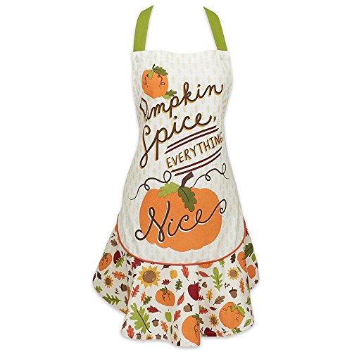 DII Fall Ruffle Print Cotton Kitchen Apron, 28.5x26, Pumpkin Spice
