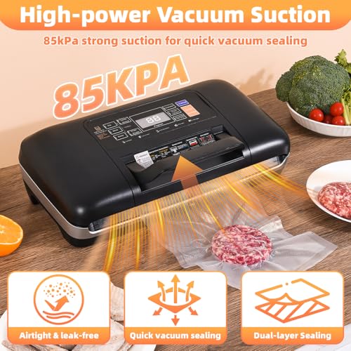 Image of Vacuum Sealer Machine,Food Saver Vacuum Sealer Machine,Multipurpose Food Sealer for Dry & Moist Food, One-Touch, Double Seal, Built-In Cutter, 1 Roll &10Pre-Cut Bags