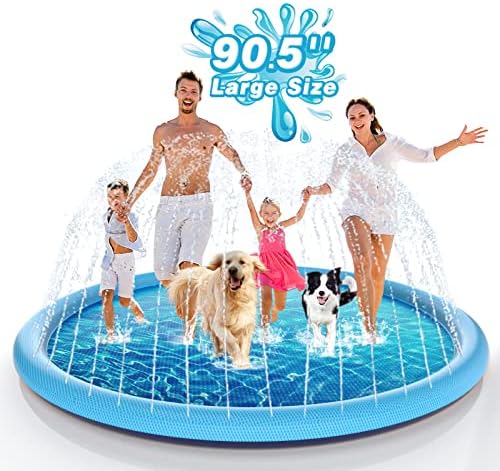EPN Splash Pad, Size Sprinkler Play Mat for Dogs & Kids, Thicker Wading Pool Summer Outdoor Water Toys, Fun Backyard Fountain Play Pad for 3 Age+ Girls Boys Children & Pets (90.5" Blue)