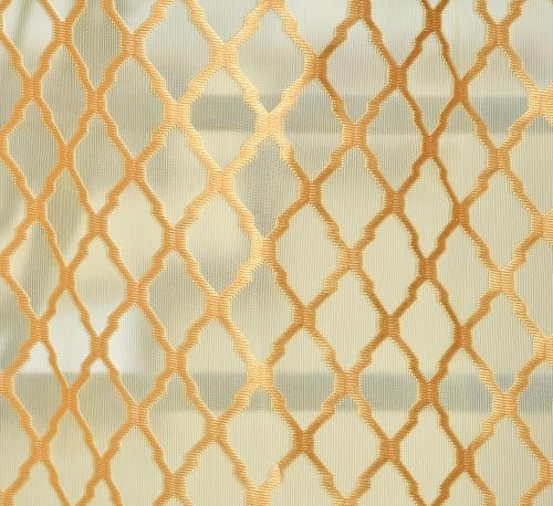 Image of Sheer Net Semi Transparent Home Decor Curtains for Living Room, Balcony Doors and Windows Panel, Parda, Eyelets Hanging, Golden, 1 Piece, 4 x 6 Feet