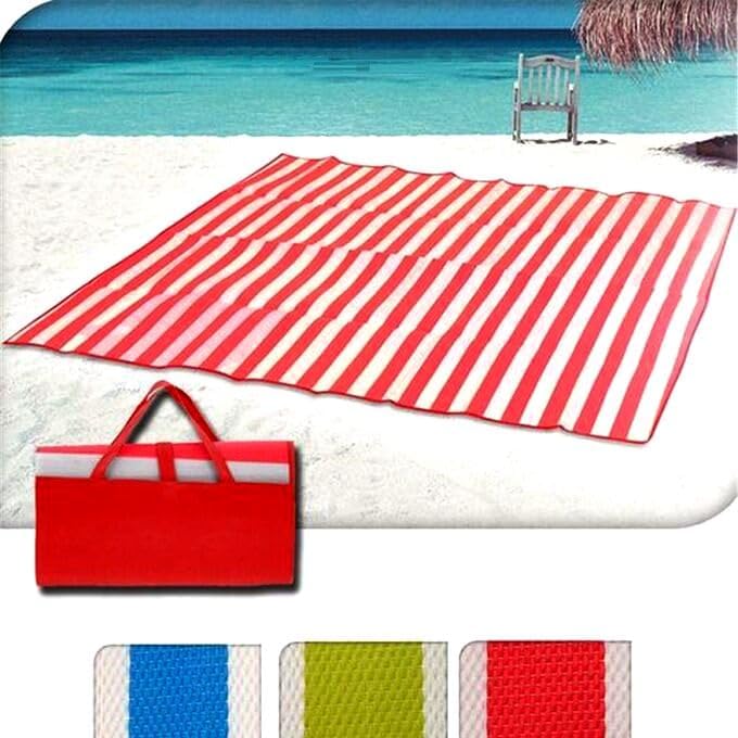 Esteira De Praia Bolsa Dobrável Tapete Palha Sintética