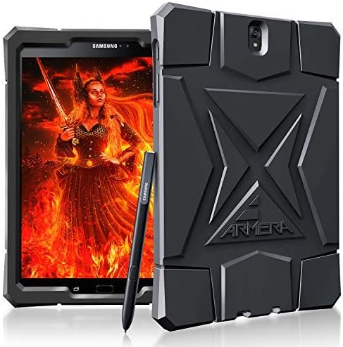 Armera Samsung Galaxy Tab S3 9.7 Case (SM-T820), High Impact Resistant Slim Heavy Duty Anti Slip Light Weight Kids Friendly Shockproof Protective Rugged Silicone Cover (Diamond - Black)