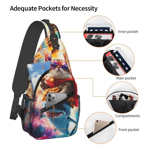 Crossbody Sling Backpack Bag Cat Pizza Mini Casual Shoulder Daypack Chest Bag For Women Men Travel Hiking Gym Anti Theft4