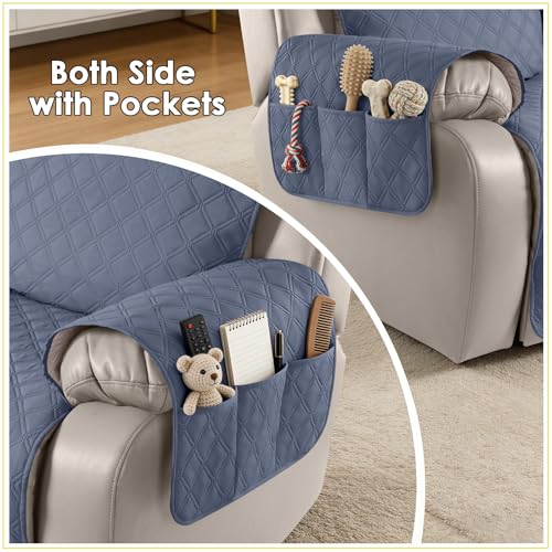 Image of TAOCOCO Recliner Covers,2 Seater Recliner Slipcovers,Waterproof Recliner Sofa Protector,Armchair Covers with Pockets,Non Slip Reclining Sofa Covers,Arm Chair Covers for Pets /Dogs /Kids(Bluish Grey)