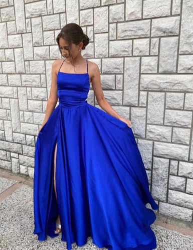 Satin Bridesmaid Dresses Long with Pockets Spaghetti Straps A Line Backless Formal Evening Party Gowns with Slit 20253