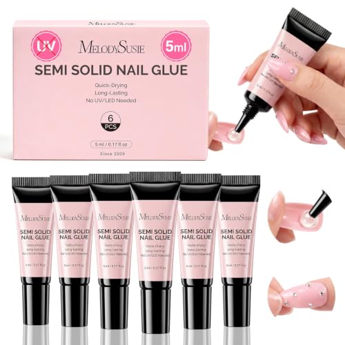 Image of MelodySusie Super Strong Nail Glue, 6Pcs Semi Solid Nail Glue, Quick Drying No Need for UV Lamp Glue Gel Long Lasting for Fake Acrylic Press On Nails
