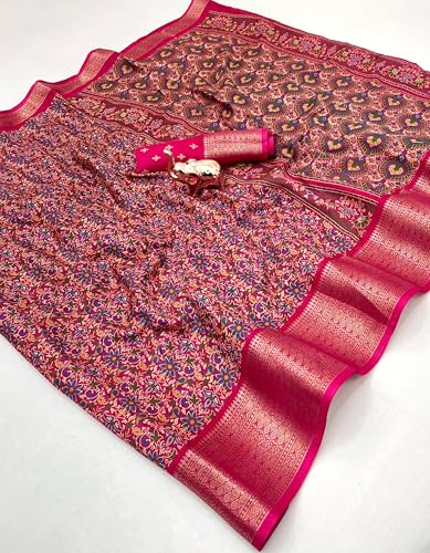 Image of Kashmiri Print Tussar Silk Saree for Women with Unstitched Blouse Piece for All Occasions