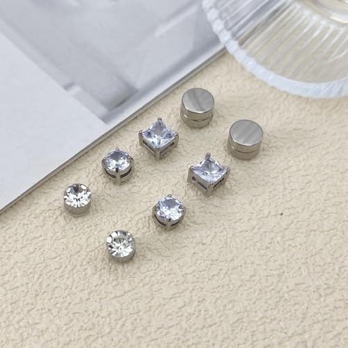 Image of 8pcs Magnetic Earrings for Men, Ear Cuffs Without Piercing, Stainless Steel Fake Non Piercing Studs, Clip On Earrings in Silver Black for Men and Women