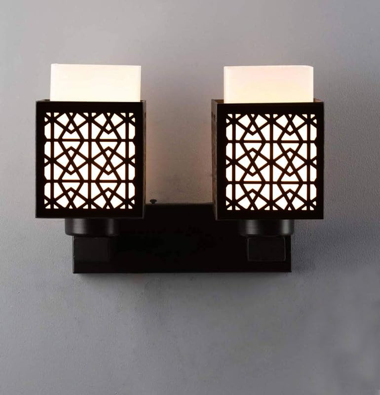 S S Enterprises Wooden Double Wall Lamp Ensemble, Illuminating Your Space with Elegance, Modern Design, Energy-Efficient LED Lighting for Bedrooms, Living Rooms, Drawing Rooms 45