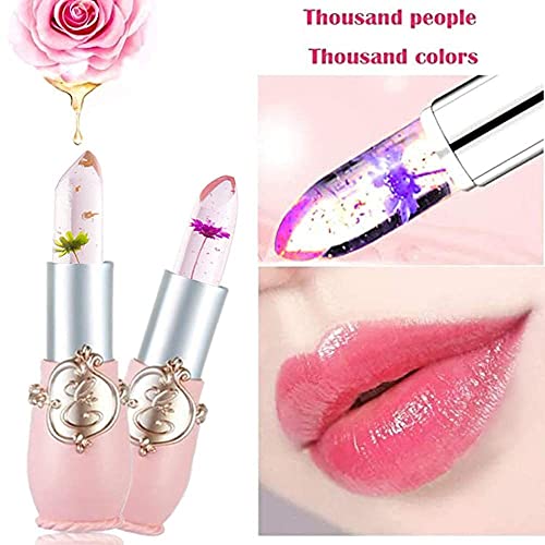 Bingbrush 2Pcs Color Changing Lipstick,Pink Crystal Flower Jelly Ph Mood Long Lasting Labiales Lip Care Moisturizer Lip Balm Korean Magic Lip Gloss Lip Tinted Stain Makeup Lipstick Set For Women #TOP2