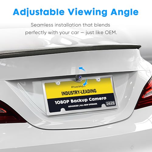 Image of PixelMan Backup Camera,XS-2 1080P AHD Innovative One-Piece License Plate Back Up Camera Ultra Clear Night Vision 170 Wide Angle Vehicle Rear View Reverse Camera,All-Weather Durable Metal Housing