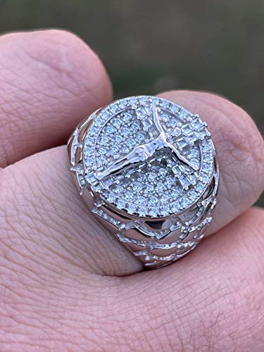 Men\'s Hip Hop Ring - Solid 925 Sterling Silver - Fully Iced Mens Ring - Jesus On Cross Christian W. Nugget Design (11)