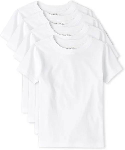 The Children's Place Boys Short Sleeve Undershirt, White -4 Pack, X-Large US