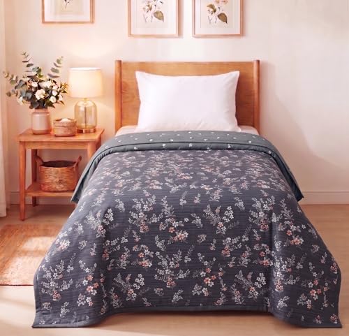 Image of VAS COLLECTIONS Cotton AC Blanket for Single Bed, 147x230 cm | Reversible Lightweight All Season Comforter | Soft Breathable Skin-Friendly Blanket for Bedroom Use (Blush Blue)