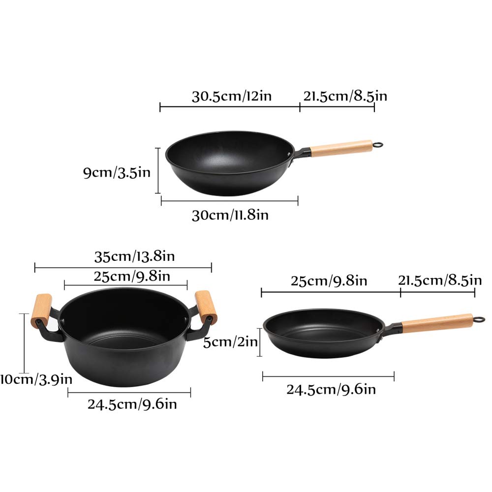 Garnek do gotowania, zestawy naczyń bezstronnych, żelazne garnki i patelnie, patelnia i zestaw rondla odpowiednie dla wszystkich pieców, w tym indukcji, 3PCS