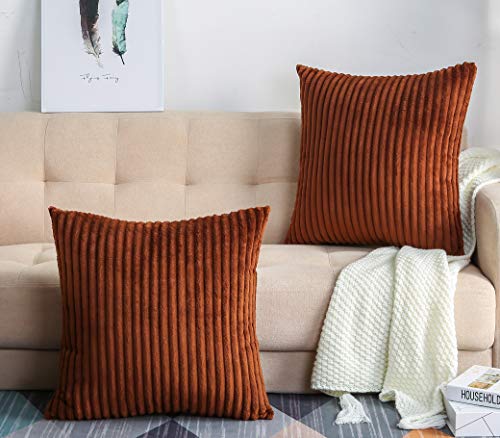 Tangdepot, Set Of 2 Soft Plush Velvet Big Striped Corduroy Solid Decorative Throw Pillow Covers, Euro Shams, European Pillow Covers - (24"X24" 2 Pieces, A60 Chocolate) #TOP22