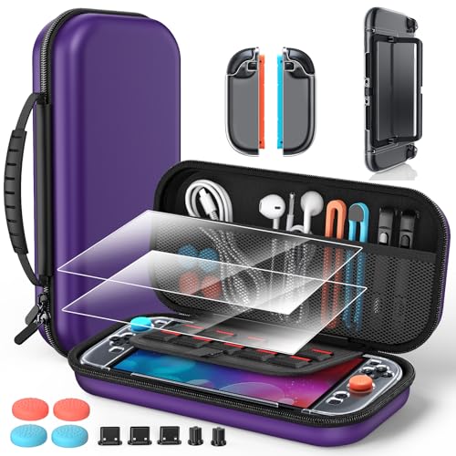 Image of Switch 2 Accessories Bundle for Nintendo Switch 2 2025(All in One Case Kit) | Portable Hard Shell Slim Case with Crystals Protective Cover kit, 2 HD Screen Protectors (7.9 Inch),Dust Plugs, 4 Thumb Grips