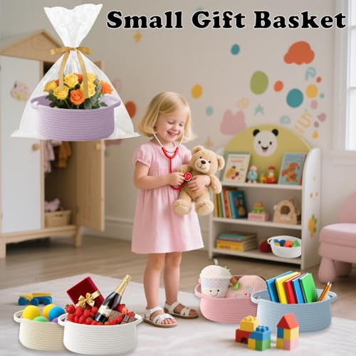 Image of Purple Woven Rope Basket - Baby Gift Basket with Bag & Ribbon