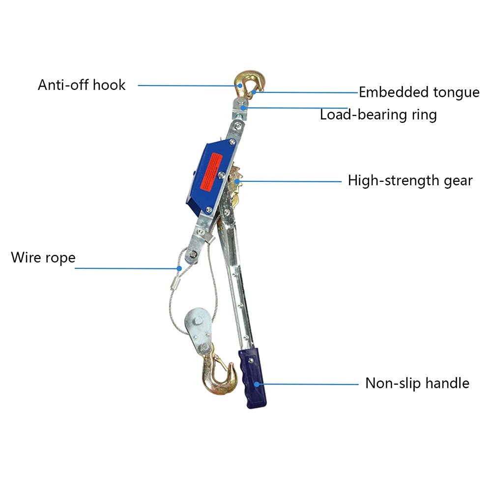 Handhebelseilzug, Drahtseil Ratsche Hand Power Puller, Handseilzug mit Ratsche für Anhänger Oder Bewegliche Bäume, Handseilwinde Handwinde 2 Haken 1t/2t/3t Anti-Reversal-Design