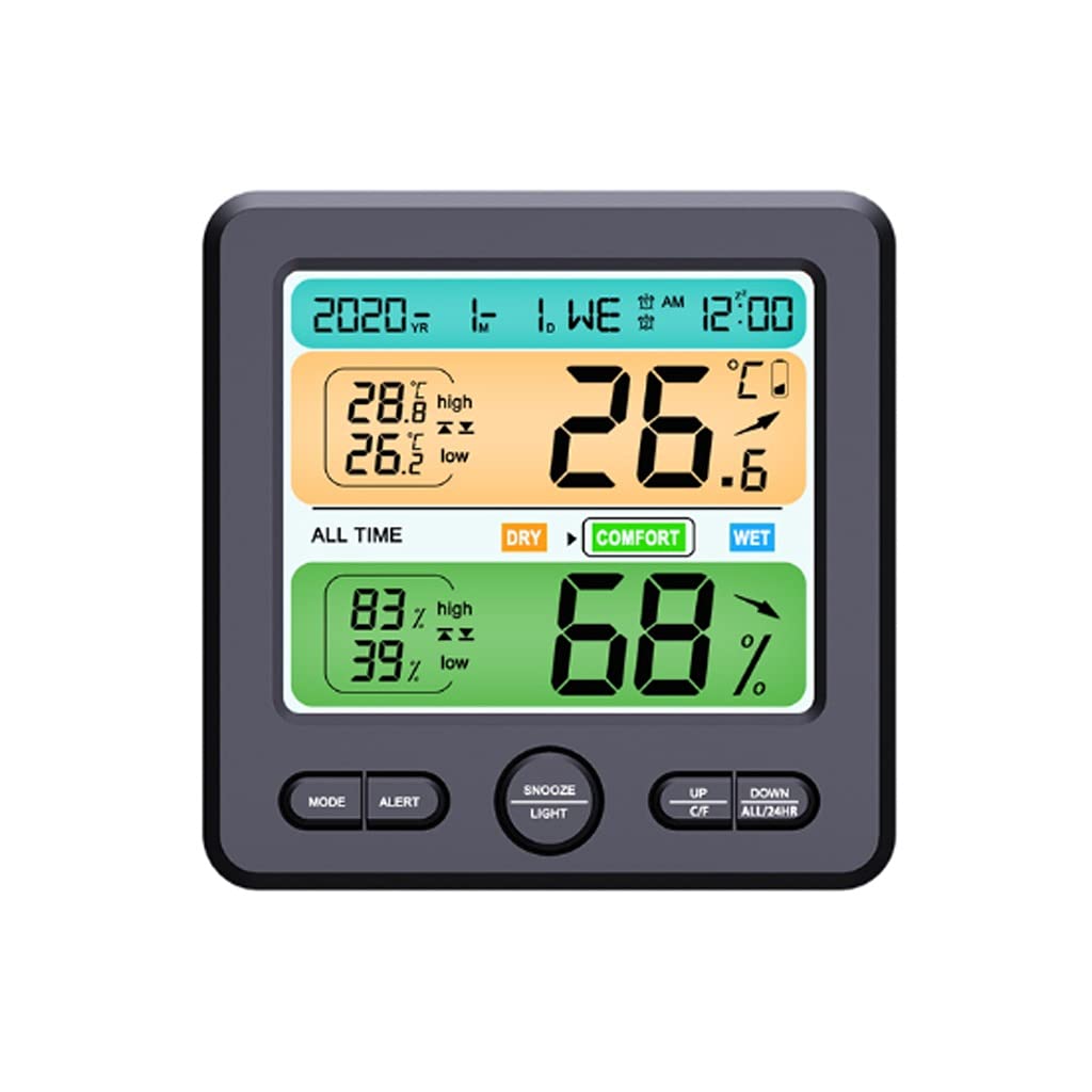Digital Thermometer Hygrometer Weather Station Large LCD Indoor Flower All Time Temperature Humidity Monitor Alarm Clock(D)