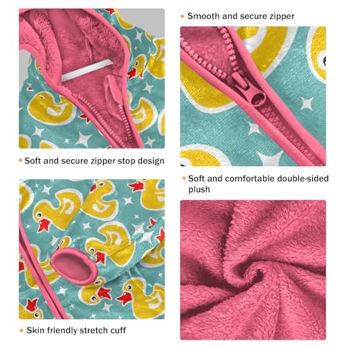 Yellow Rubber Duck Toddler Fleece Jacket Baby Girls Hooded Zipper Long Sleeve Thick Warm Outerwear 3-10 Years3