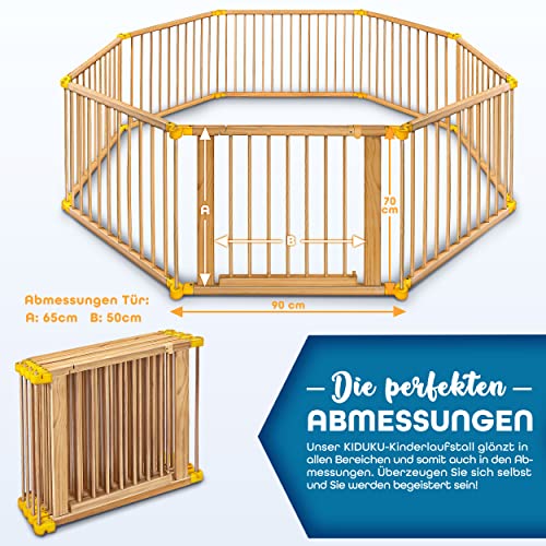 KIDUKU® 7,2 Meter Laufgitter XXL klappbar inkl. Tür, bestehend aus 8 Elementen, individuell formbar Laufstall Absperrgitter