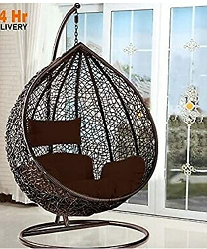 Single-Seater-Outdoor-Indoor-Swing-Chair-with-Stand-Cushion-Hook-with-Brown-Cushion-Brown