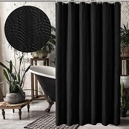 Gibelle Black Shower Curtain for Bathroom, 3D Embossed Textured Fabric Shower Curtain, Modern Farmhouse Chic Soft Cloth Shower Curtain Set with Hooks, 72x72