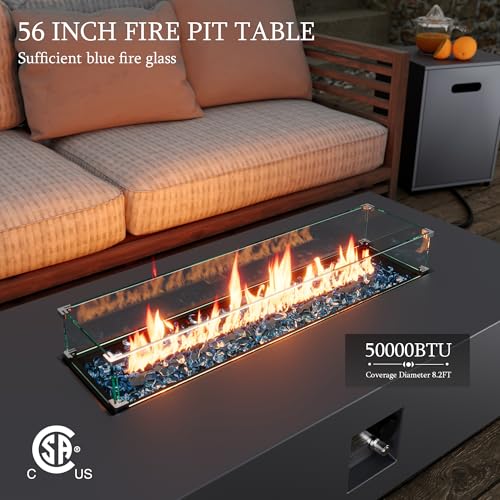 UPHA 56-Inch Outdoor Propane Gas Fire Pit Coffee Table