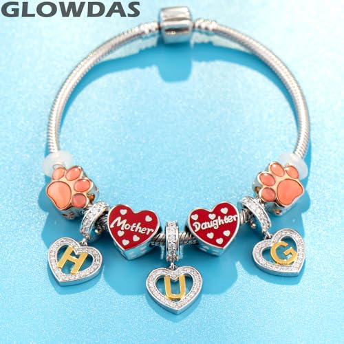 Image of GLOWDAS 18K Gold Plated Letter Charms Initial A to Z Necklace Pendant, 925 Sterling Silver CZ Heart Dangle Alphabet Beads fit European DIY Bracelet, Gifts for Valentiens /Christmas /Family