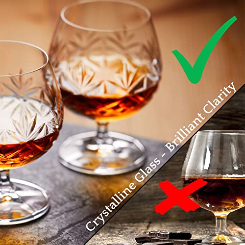 Hemswell Crystal Brandy Snifter Set Of 2 Cognac Glasses - Small Snifter Glasses For Scotch, Brandy Or Whisky - Elegant And Exquisite Cognac Balloon Glasses - European Crystal 8.5Oz - Glenrigg Design #TOP4