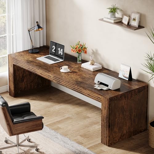 Image of Tribesigns 79-Inch Extra Long Desk Set of 2, Two Person Double Desk for Home Office, Wooden Long Computer Desk Writing Table for Office, Vintage Brown