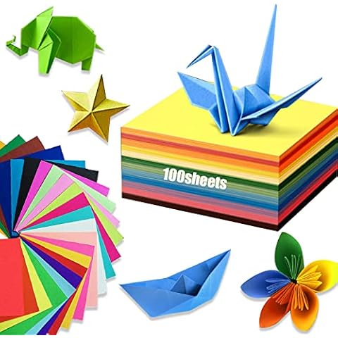 100 Stück 20 Farben Origami Papier, Farben Faltpapier Beidseitig, DIY Kunst Handwerk Projekte Papier, Premium Craft Papier für DIY, Bastelprojekte, Decoupage, Kindergeschenk (14.5x14.5cm) Cover