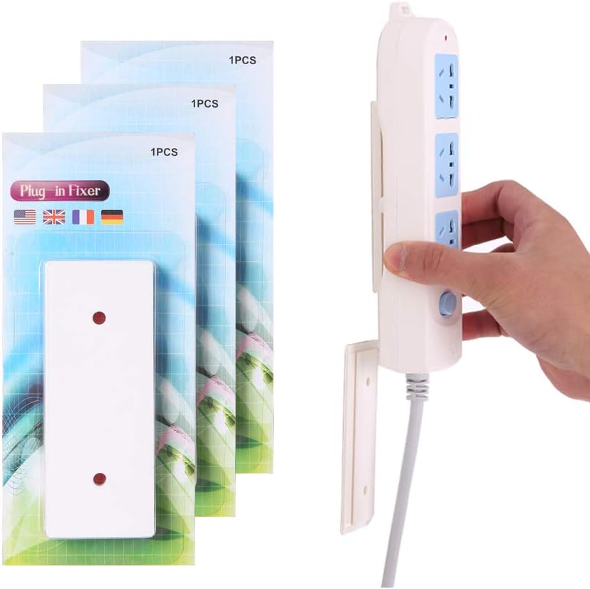 Secho Power Strip Holder Fixator, No Hole Plug-in Wall Socket Sticker Fixer, Loading 10Kg Maximum, for Desk, Wall, WiFi Router, Remote Control, Paper Towel Box (3 Packs)