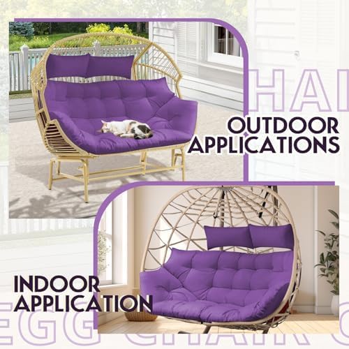 Image of Double Seater Round Cushion Set - Polyester Fabric Padded Seat for Hanging Egg /Garden Jhula (Purple)