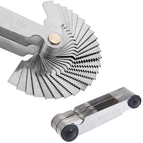 52 Pezzi Contafiletti Precise di 60 Gradi e 55 Gradi in Acciaio Inox per Viti, Calibro Filettatura Combinato 0,25 –6 mm / 4–62g in Misurazione Metrica e Whitworth