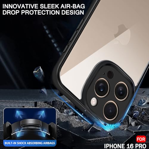 Image of TheGiftKart Ultra-Hybrid Shockproof Sleek Armor Back Cover Case for iPhone 16 Pro | 360 Protection | Crystal Clear Hard Back Case for iPhone 16 Pro (PC & TPU, Transparent Clear Back, Black Sides)