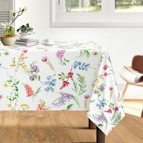 Arquiel Rectangle Floral Mantel, Manteles Floral Césped Pastoral Silvestres, Mantel de Tela Impermeable Antimanchas Lavable Poliéster Duradera para Cocina Comedor Fiestas(140 x 180 cm)