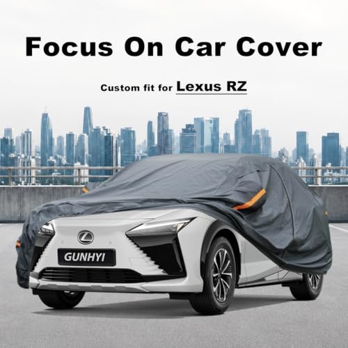 Image of GUNHYI Premium Car Cover Custom Fit Lexus RZ, 16 Layers Heavy Duty Car Cover Waterproof All Weather with Zipper Door for Sun Rain Snow Dust Uv Protection