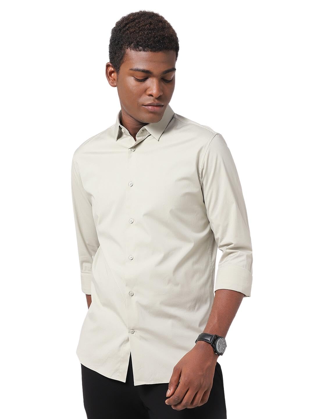 THE COLLECTION Men's Yellow and Cream Solid Shirt
