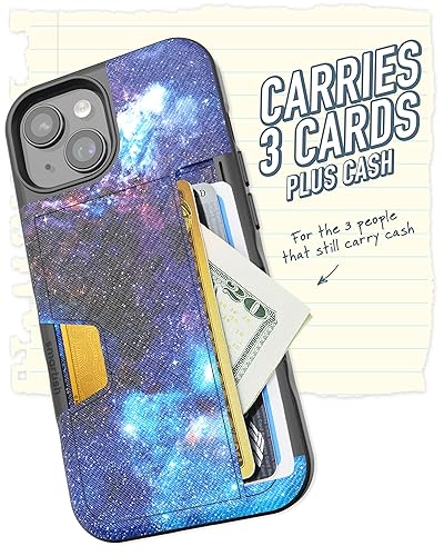 Image of Smartish iPhone 15 Wallet Case - Wallet Slayer Vol. 2 [Slim + Protective] Credit Card Holder w /Kickstand - Drop Tested Hidden Card Slot Cover Compatible w /Apple iPhone 15 - Spaced Out